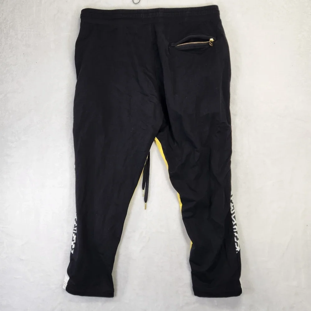Makobi Mens Colorblock Jogger Pants Black Yellow Geometric M555‎ XL